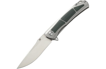 Image of Kansept Knives Sprite Framelock Green Folding Knife, 3.5 stonewash finish CPM S35VN stainless blade, Gray titanium handle with Green micarta inlay, K1003A2