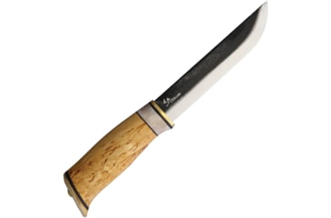 Image of Kellam Arctic Hunter Knife, 5.75 carbon steel blade, Curly birch and reindeer antler handle with leathe, A8214