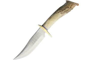 Image of Ken Richardson Knives Bowie Knife, 10.25in Overall, 5in 1085Hc Steel Clip Point Blade, Shed Deer Or Elk Antler Handle, Brown Leather Sheath, KR1408 5in BOWIE PLAIN