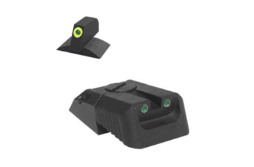 Image of Kensight Proglo Contoured Base Recessed Blade DAS Adjustable Tritium Pistol Night Sight, Novak, Rear/Front, Black, Lumi Green, Black, 990626