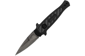 Image of Kershaw Auto Launch 12 Button Lock Automatic Folding Knife, 2.50in, Vegas Forge Damascus Blade, Spear Point, Single Edge, Gray/Purple/White Handle, 7125DAM