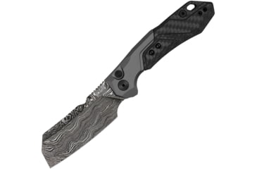 Image of Kershaw Launch 14 Automatic Folding Knife, 4.38in Closed, 3.38in Damascus Steel Cleaver Style Blade, Gray Anodized Aluminum Handle, 7850BLKDAM