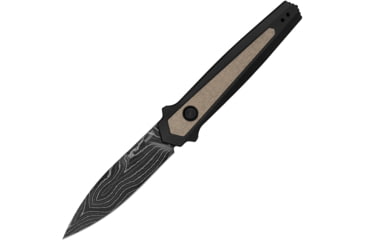 Image of Kershaw Auto Launch 15 Button Lock Automatic Folding Knife, 3.5 in, Damascus Steel, Spear Point Blade, Aluminum, Tan/Black Handle, 7950DAM