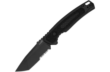 Image of Kershaw Launch 16 Automatic Folding Knife, 3.45in, CPM M4, Tanto Blade, Partially Serrated, Black Aluminum Handle, 7105