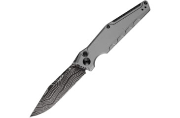 Image of Kershaw Auto Launch 7 Button Lock Automatic Folding Knife, 3.75in, CPM 154, Drop Point Blade, Damascus Steel, Gray Anodized Aluminum Handle, 7900GRYDAM