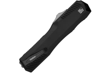 Image of Kershaw Livewire OTF Automatic Folding Knife by Matt Diskin, 4.88in Closed, 3.3in Black Damascus Steel Blade, Black Aluminum Handle, 9000DAM