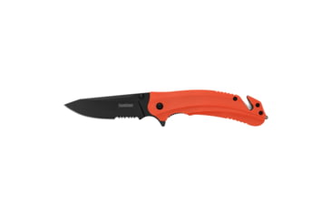 Image of Kershaw Barricade, Folding Knife, Assisted Opening, 3.5" Drop Point Blade, Partially Serrated, 8Cr13MoV Blade Steel, 8.5" Overall Length, Liner Lock, Black Oxide Finish, Black Blade, Orange Glass Filled Nylon Handle, 8650ST