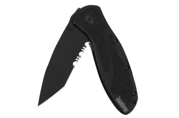 Image of Kershaw Blur Assisted Open Folding Knife,3.4in Sandvik 14C28N Black Steel Serrated Blade,6061-T6 Anodized Aluminum Handle w/Trac-Tec Inserts and Glass Breaker