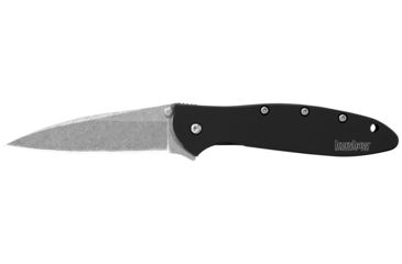 Image of Kershaw K.O. Leek, Black Aluminum Handle, Stone Washed Blade, Plain K1660SWBLK