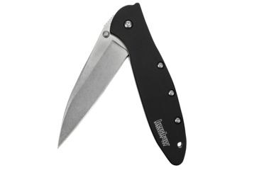 Image of Kershaw K.O. Leek, Black Aluminum Handle, Stone Washed Blade, Plain K1660SWBLK