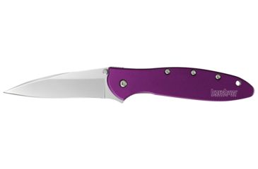 Image of Kershaw Leek Assisted Opening Folding Knife, 3 in, 14C28N, Drop Point Blade, 6061-T6 Aluminum, Purple Handle, 1660PUR
