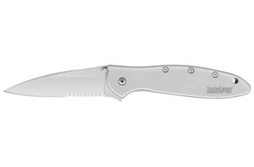 Image of Kershaw Leek Assisted Opening Folding Knife, 3 in, 14C28N, Serrated Drop Point Blade, 410 Stainless Steel, Silver Handle, 1660ST