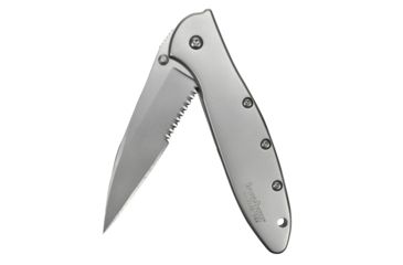 Image of Kershaw Leek Assisted Opening Folding Knife, 3 in, 14C28N, Serrated Drop Point Blade, 410 Stainless Steel, Silver Handle, 1660ST