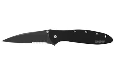 Image of Kershaw Leek Assisted Opening Folding Knife, 3 in, 14C28N, Serrated, Black Drop Point Blade, Black 410 Stainless Steel Handle, 1660CKTST
