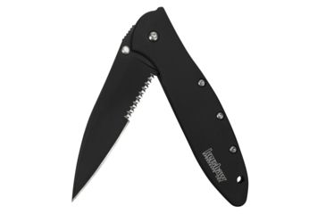 Image of Kershaw Leek Assisted Opening Folding Knife, 3 in, 14C28N, Serrated, Black Drop Point Blade, Black 410 Stainless Steel Handle, 1660CKTST