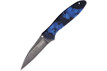 Image of Kershaw Leek A/O Digital Blue BW Folding Knife, 3 BlackWash finish stainless blade, Blue digital camo aluminum handle, 1660DBLU