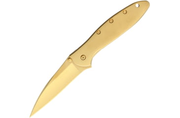Image of Kershaw Leek Gold Assisted Opening Folding Knife, 3 in, Gold DLC Coated Sandvik 14C28N Steel, Wharncliffe Blade, Stainless Steel, Gold DLC Coated Handle, KS1660G