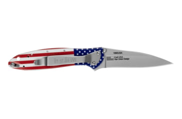 Image of Kershaw Leek USA Folding Knife, 3in, 14C28N, Drop Point Blade, 6061-T6 Aluminum, Red/White/Blue Handle, 1660USA