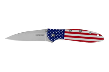 Image of Kershaw Leek USA Folding Knife, 3in, 14C28N, Drop Point Blade, 6061-T6 Aluminum, Red/White/Blue Handle, 1660USA