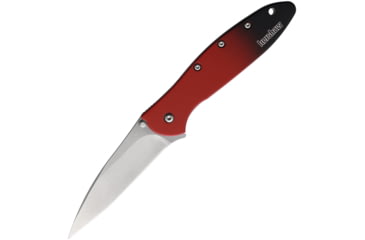 Image of Kershaw Leek Assisted Opening Folding Knife, 3 in, CPM MagnaCut, Wharncliffe Blade, Stonewash Finish, Aluminum, Red/Black Gradient Handle, 1660GRD