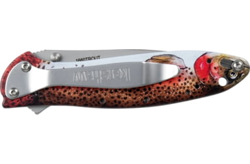 Image of Kershaw Leek Trout EDC 3 Folding Drop Point Plain Bead Blasted 14C28N Steel Blade, Rainbow Trout w/UFI Coating Aluminum Handle, 1660TROUT
