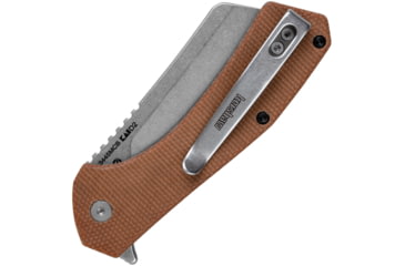 Image of Kershaw Static Linerlock Folding Knife, 2.88 in, Steel, Cleaver Blade, Canvas Micarta, Brown Handle, 3445MCB