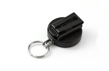 Image of Key-Bak 484B-HD Retractable Reel w/ 48in Stainless Steel Cable, Black Front, Removable Swivel Belt Clip, 8oz Retraction, Split Ring 0484-003