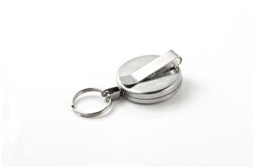 Image of Key-Bak 485-HD Retractable Reel w/ 48in Stainless Steel Cable, Chrome Front, Steel Belt Clip, 8oz Retraction, Split Ring 0485-001