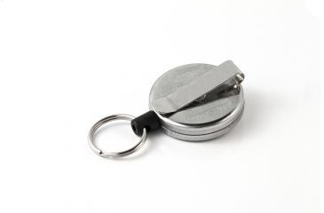 Image of Key-Bak 485-HDK Retractable Reel w/ 48in Kevlar Cord, Chrome Front, Steel Belt Clip, 8oz Retraction, Split Ring 0485-821