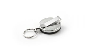 Image of Key-Bak 485B-HD Retractable Reel w/ 48in Stainless Steel Cable, Black Front, Steel Belt Clip, 8oz Retraction, Split Ring 0485-003