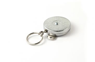 Image of Key-Bak 7 Industrial Retractable Reel w/ 24in Stainless Steel Chain, Steel Bracket Mount Back, Chrome Front, Split Ring 0007-002