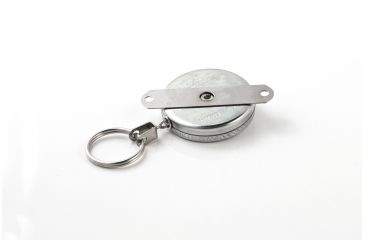 Image of Key-Bak 7LS Industrial Retractable Reel w/ 24in Stainless Steel Chain, Steel Bracket Mount Back, Chrome Front, Large Swivel, Split Ring 0007-016