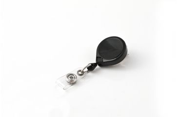 Image of Key-Bak Mini-Bak ID Retractable Reel w/ 36in Nylon Cord, Swivel Bulldog Clip, Vinyl ID Strap, Black 0067-005