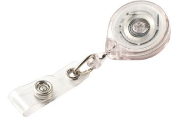 Image of Key-Bak Mini-Bak ID Retractable Reel w/ 36in Nylon Cord, Swivel Bulldog Clip, Vinyl ID Strap, Translucent Clear 0220-015