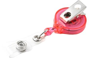 Image of Key-Bak Mini-Bak ID Retractable Reel w/ 36in Nylon Cord, Swivel Bulldog Clip, Vinyl ID Strap, Translucent Pink 0221-015