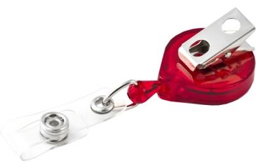Image of Key-Bak Mini-Bak ID Retractable Reel w/ 36in Nylon Cord, Swivel Bulldog Clip, Vinyl ID Strap, Translucent Red 0219-015
