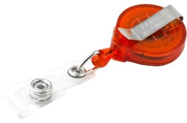 Image of Key-Bak Mini-Bak ID Retractable Reel w/ 36in Nylon Cord, Steel Belt Clip, Vinyl ID Strap, Translucent Orange 0218-011