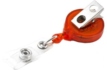 Image of Key-Bak Mini-Bak ID Retractable Reel w/ 36in Nylon Cord, Swivel Bulldog Clip, Vinyl ID Strap, Translucent Orange 0218-015