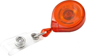 Image of Key-Bak Mini-Bak ID Retractable Reel w/ 36in Nylon Cord, Swivel Bulldog Clip, Vinyl ID Strap, Translucent Orange 0218-015