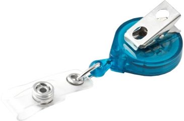 Image of Key-Bak Mini-Bak ID Retractable Reel w/ 36in Nylon Cord, Swivel Bulldog Clip, Vinyl ID Strap, Translucent Teal 0222-015