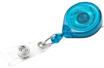 Image of Key-Bak Mini-Bak ID Retractable Reel w/ 36in Nylon Cord, Swivel Bulldog Clip, Vinyl ID Strap, Translucent Teal 0222-015