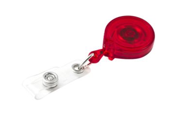 Image of Key-Bak Mini-Bak ID Retractable Reel w/ 36in Nylon Cord, Steel Belt Clip, Vinyl ID Strap, Translucent Red 0219-011