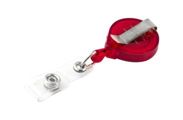 Image of Key-Bak Mini-Bak ID Retractable Reel w/ 36in Nylon Cord, Steel Belt Clip, Vinyl ID Strap, Translucent Red 0219-011