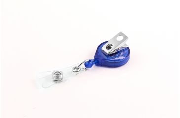 Image of Key-Bak Mini-Bak ID Retractable Reel w/ 36in Nylon Cord, Swivel Bulldog Clip, Vinyl ID Strap, Translucent Blue 0214-015