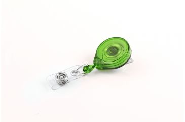 Image of Key-Bak Mini-Bak ID Retractable Reel w/ 36in Nylon Cord, Swivel Bulldog Clip, Vinyl ID Strap, Translucent Green 0215-015