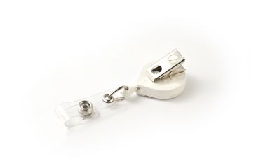 Image of Key-Bak Mini-Bak ID Retractable Reel w/ 36in Nylon Cord, Swivel Bulldog Clip, Vinyl ID Strap, White 0066-005