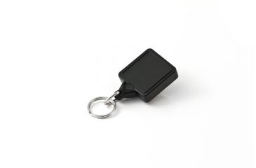Image of Key-Bak Mini-Bak Square Retractable Reel w/ 36in Nylon Cord, Swivel Bulldog Clip, Split Ring, Black 0027-S05