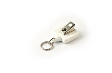 Image of Key-Bak Mini-Bak Square Retractable Reel w/ 36in Nylon Cord, Swivel Bulldog Clip, Split Ring, White 0026-S05