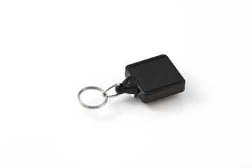 Image of Key-Bak Mini-Bak Square Retractable Reel w/ 36in Nylon Cord, Steel Belt Clip, Split Ring, Black 0050-S05