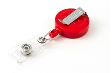 Image of Key-Bak Retract-A-Badge ID 5-Pack Retractable Reel w/ 36in Cord, Belt Clip, Vinyl ID Strap, Red 0200-239